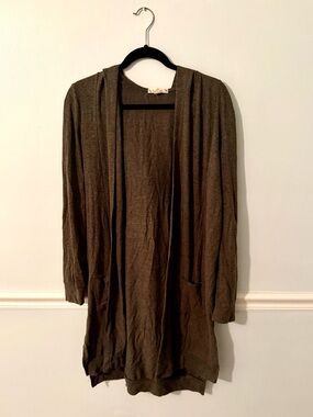 Deep Olive Green Cardigan, size M, with Hood